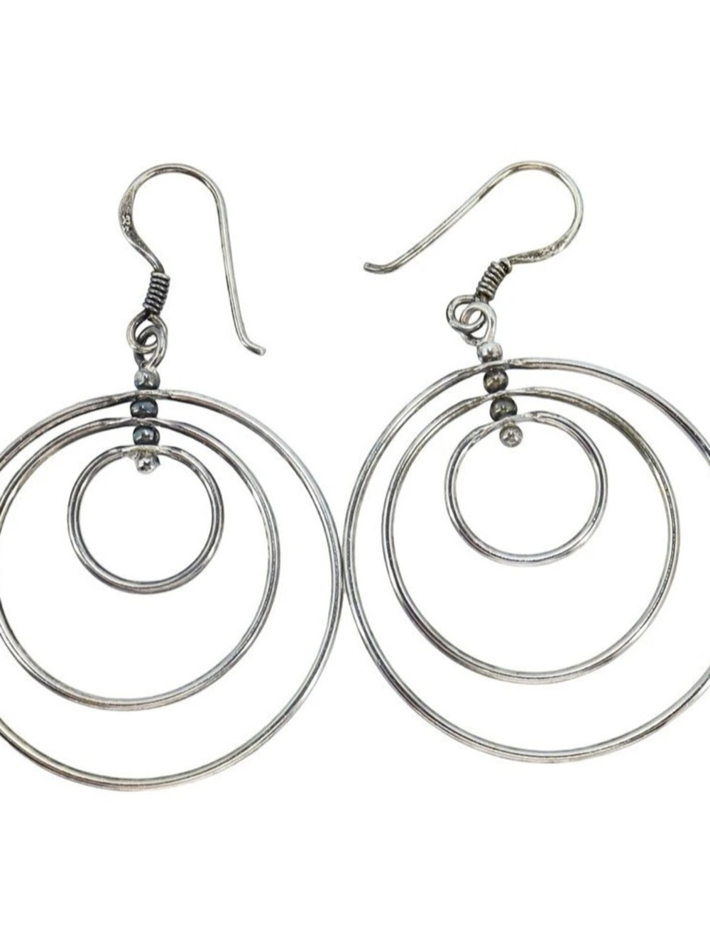 Sterling Silver Layered Circle Dangle Earrings